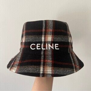 CELINE Hedi Slimane Red Plaid Wool Bucket Hat